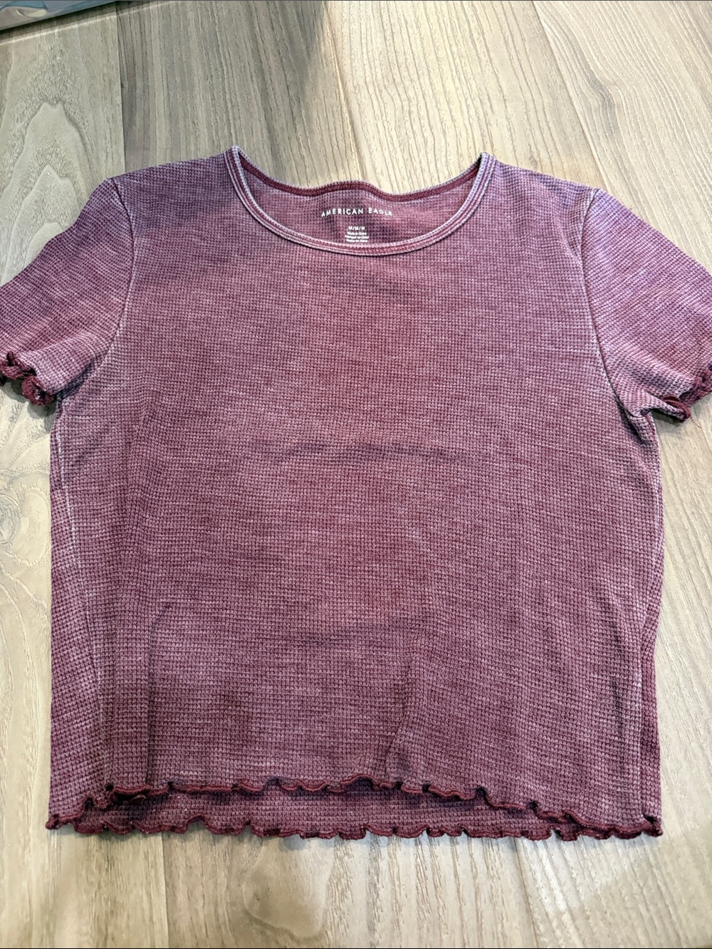American Eagle Outfitters Short Sleeve Ribbed Tee in Mauve